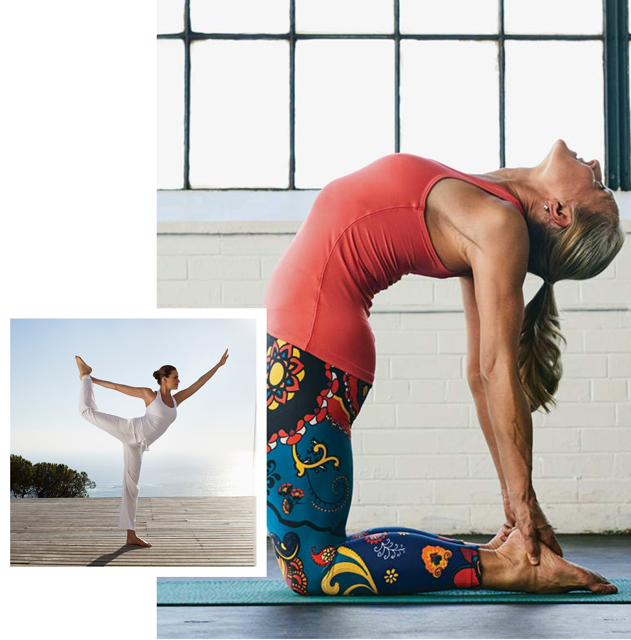 Vibrant leggings in yoga pose indoors