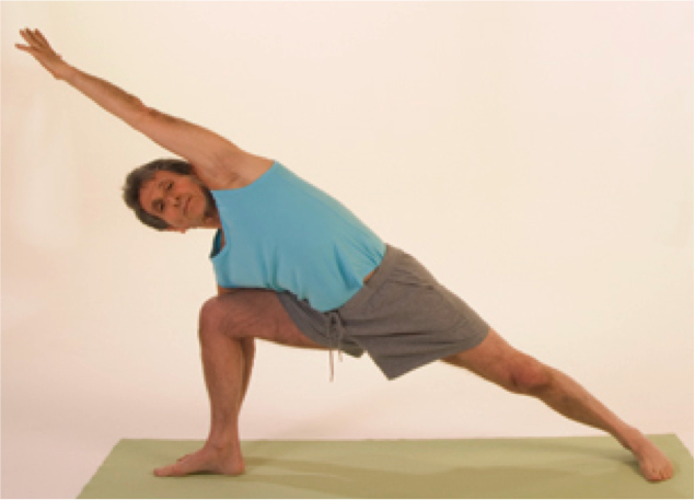 Yoga pose with extended arm and leg