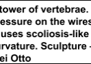 Museum label describing vertebrae tower sculpture