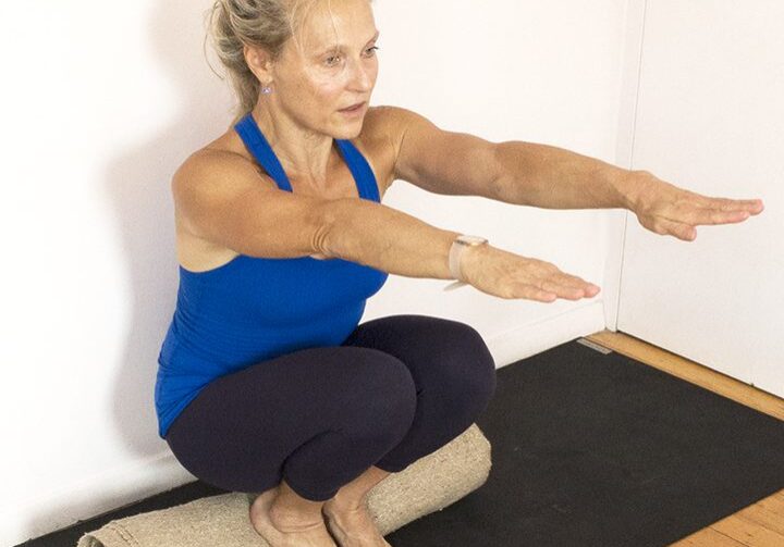Relaxation exercise on wooden floor