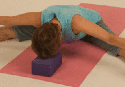Yoga pose with block on mat