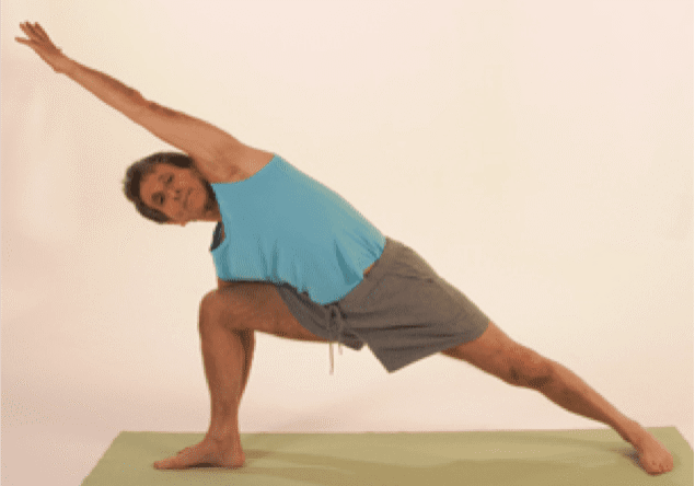 Yoga pose with extended arm and leg