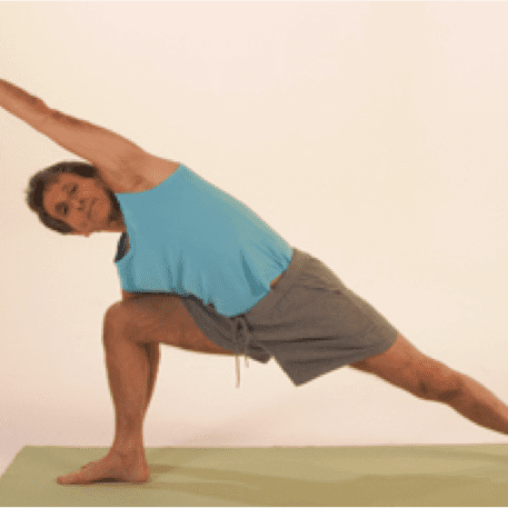 Yoga pose with extended arm and leg
